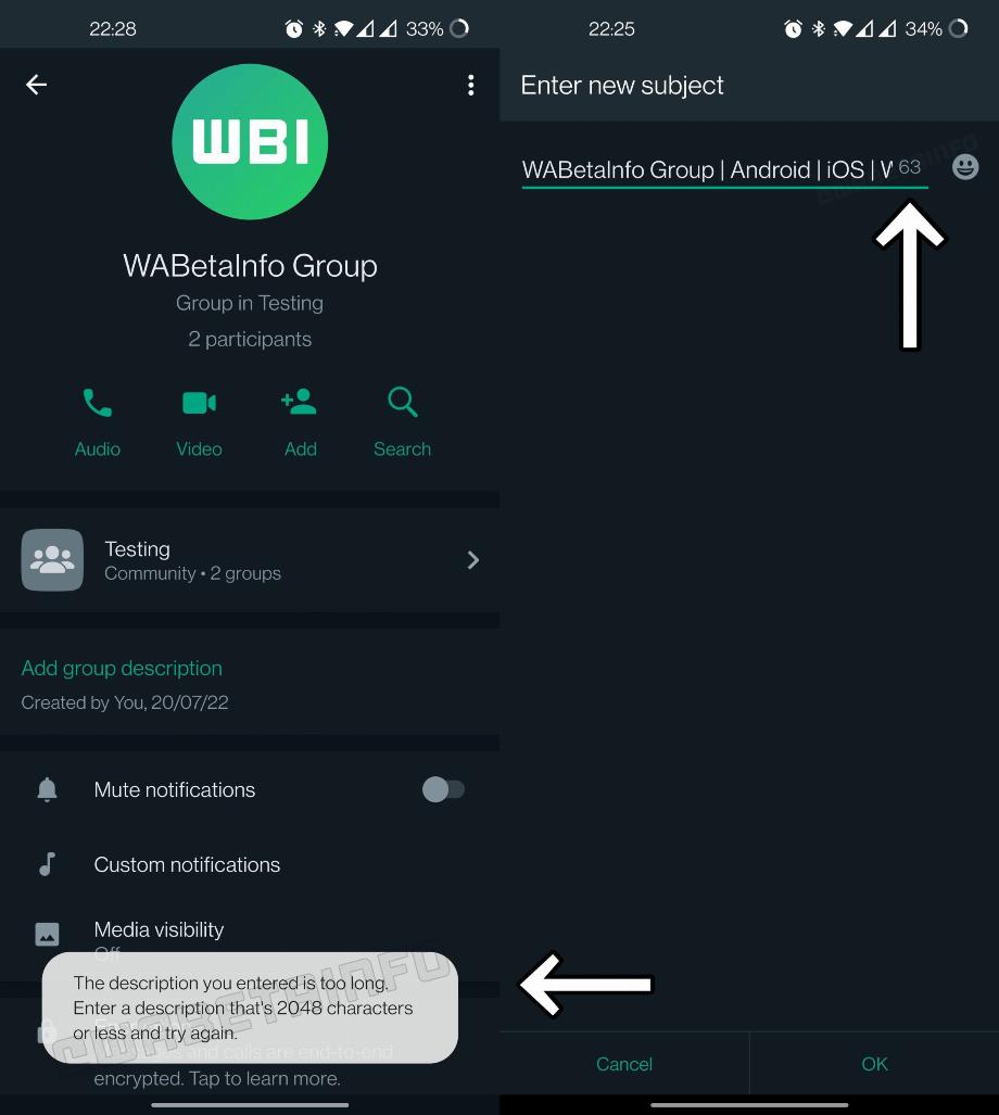Augmentation des caractères dans les descriptions WhatsApp. (WABetaInfo)